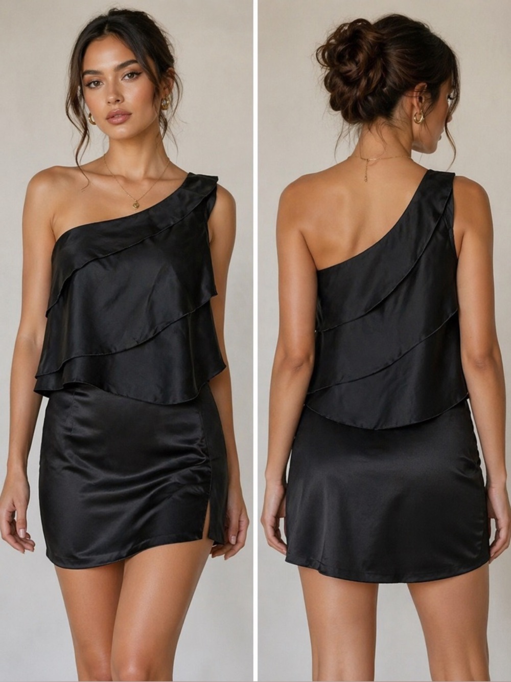 Zara one shoulder satin top.